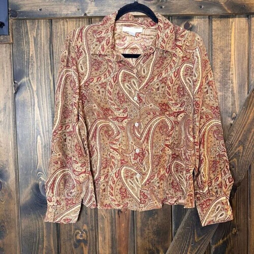 PETITE SOPHISTICATE Paisley Pattern 100% Silk Blouse‎